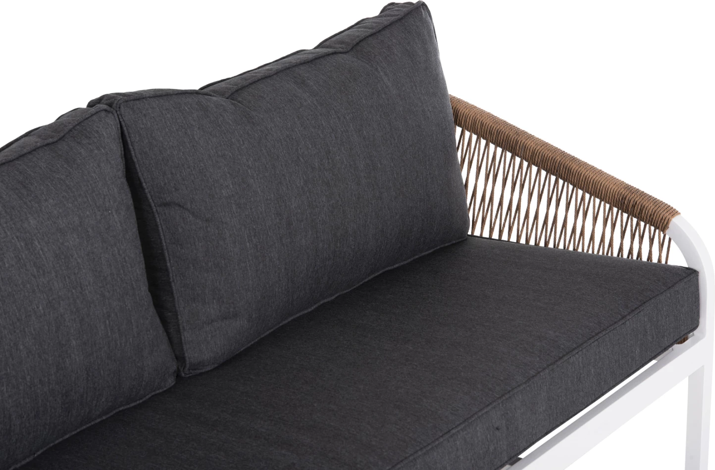 Zunanja dvosedna sedežna garnitura MAERLY FH6055.01 aluminij v beli-temno bež sintetični vrvi-antracit blazine