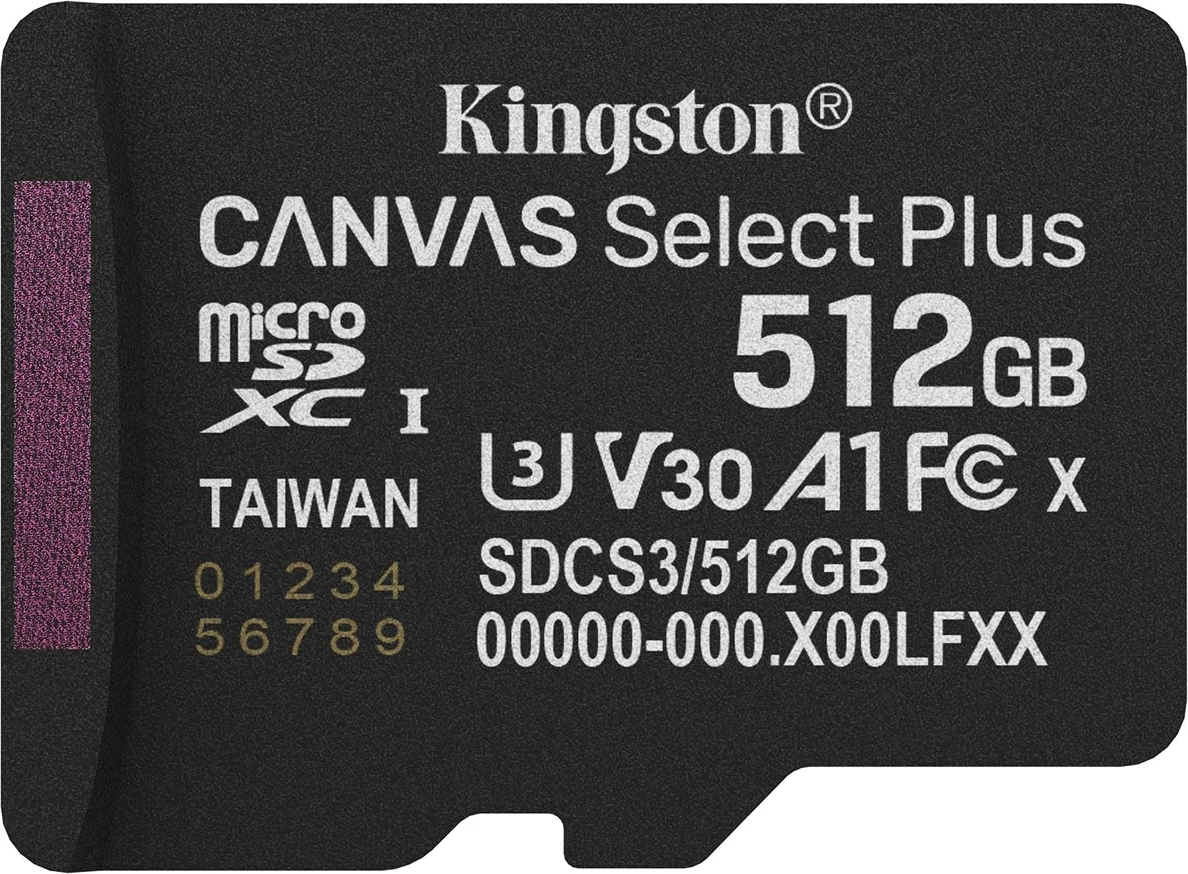 Kartica microSDXC Kingston Canvas Select Plus Gen3 512GB z adapterjem, črna