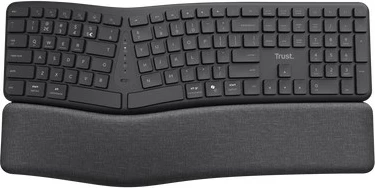 Ergonomska tipkovnica Trust Keyra, brezžična, polne velikosti, QWERTY, črna