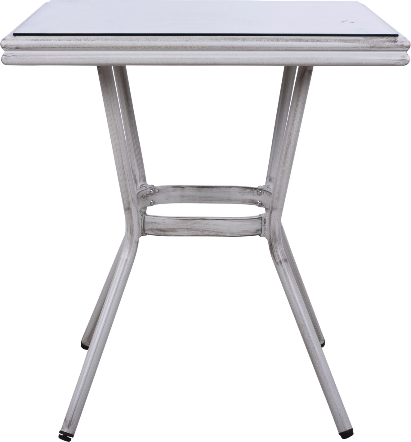 Aluminijasta miza 70X70X76 bambusov videz FH5568.01 bela patina s steklom