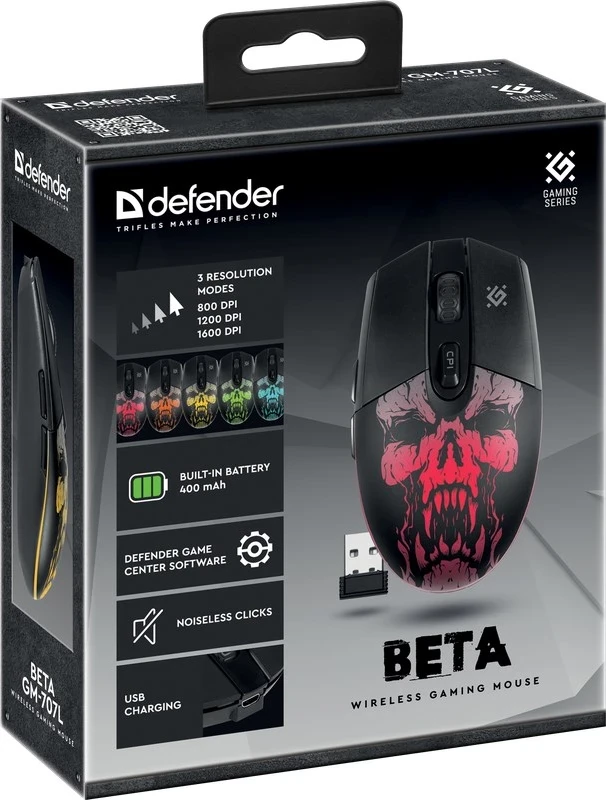 Igralni brezžični optični miš, Defender Beta GM-707L, 1600 DPI