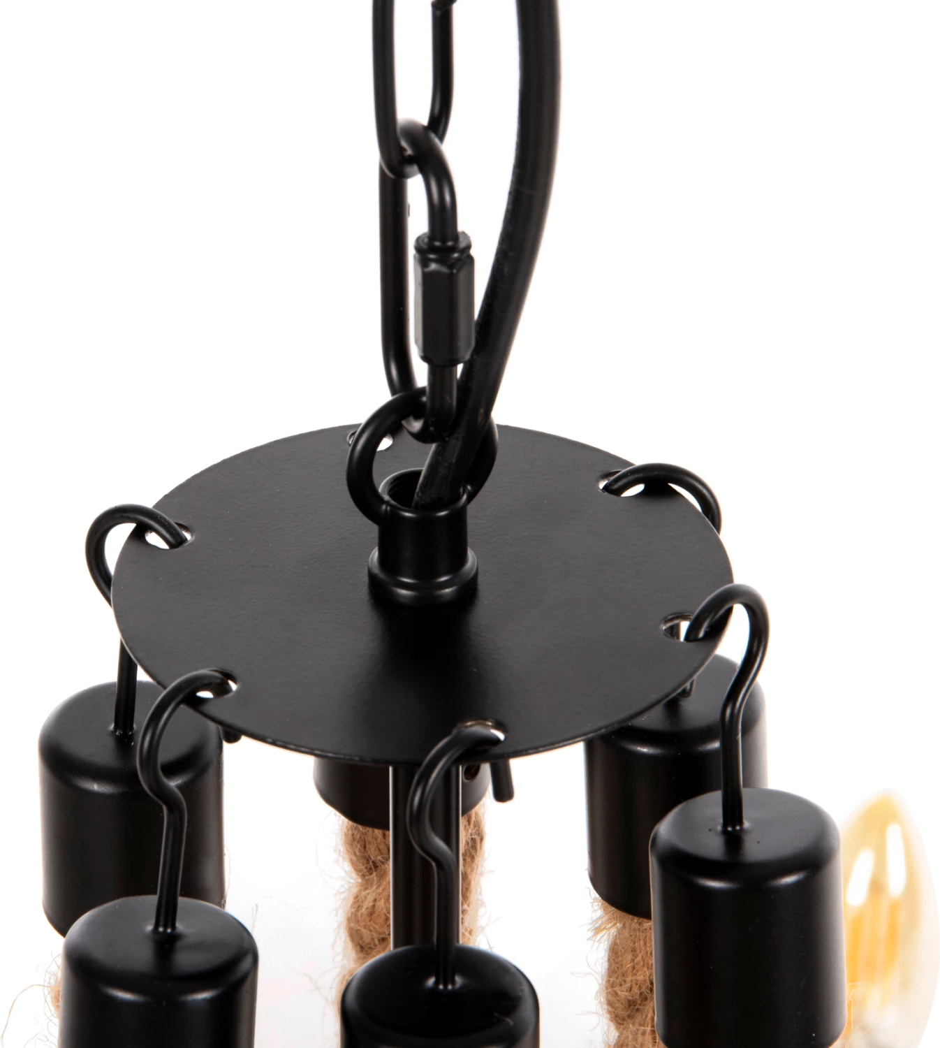 Stropna viseča svetilka FH4177 6-delna z vrvjo in črnim kovinskim 74x74x123Hcm