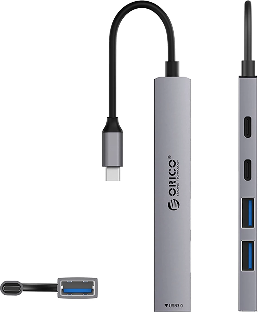 Računalniško ohišje Orico YSB4-U2, 5 vrat (2x USB-A 2.0, 1x USB-A 3.0, 1x USB-C 2.0, 1x USB-C PD 65W), siva