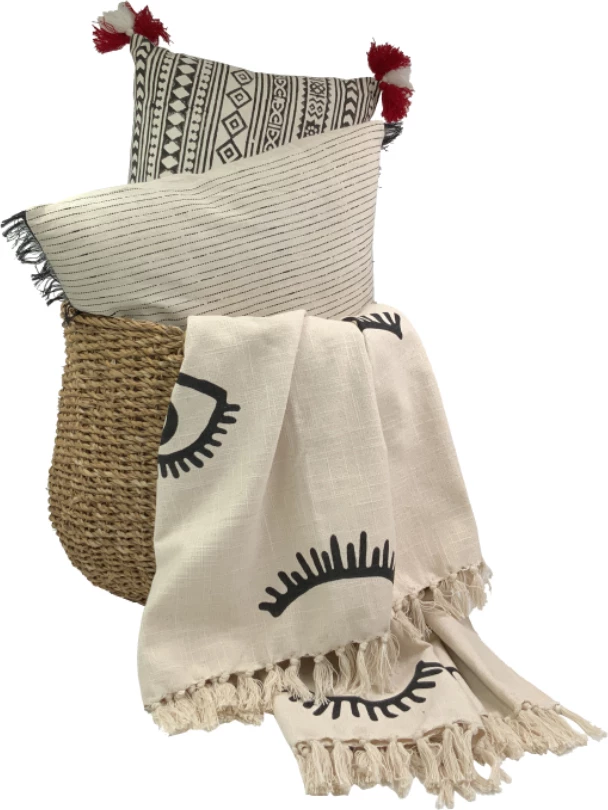 Dekorativna odeja Eyes White, bombaž, bela-črna, 130x170 cm