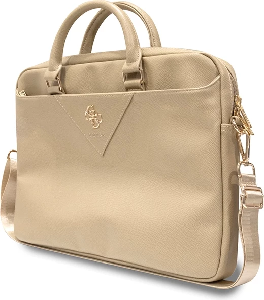 Torba za prenosnik iz ekološkega usnja ZIP Leather Triangle Guess, 16", zlata