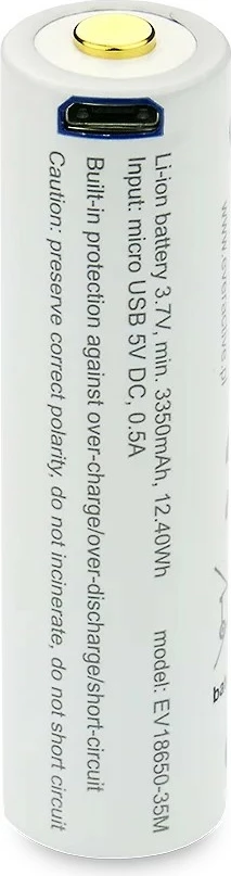 Polnilna baterija 18650 Li-ion 3500 mAh 3,7 V z micro USB, everActive FWEV1865035MBOX, 1 kos