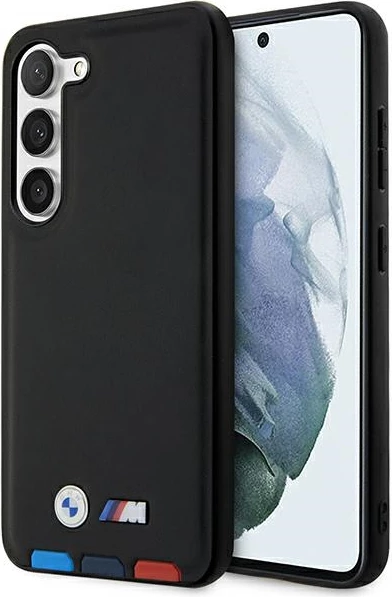 Ovitek iz usnja BMW Leather Stamp Tricolor za Samsung Galaxy S23+, črn