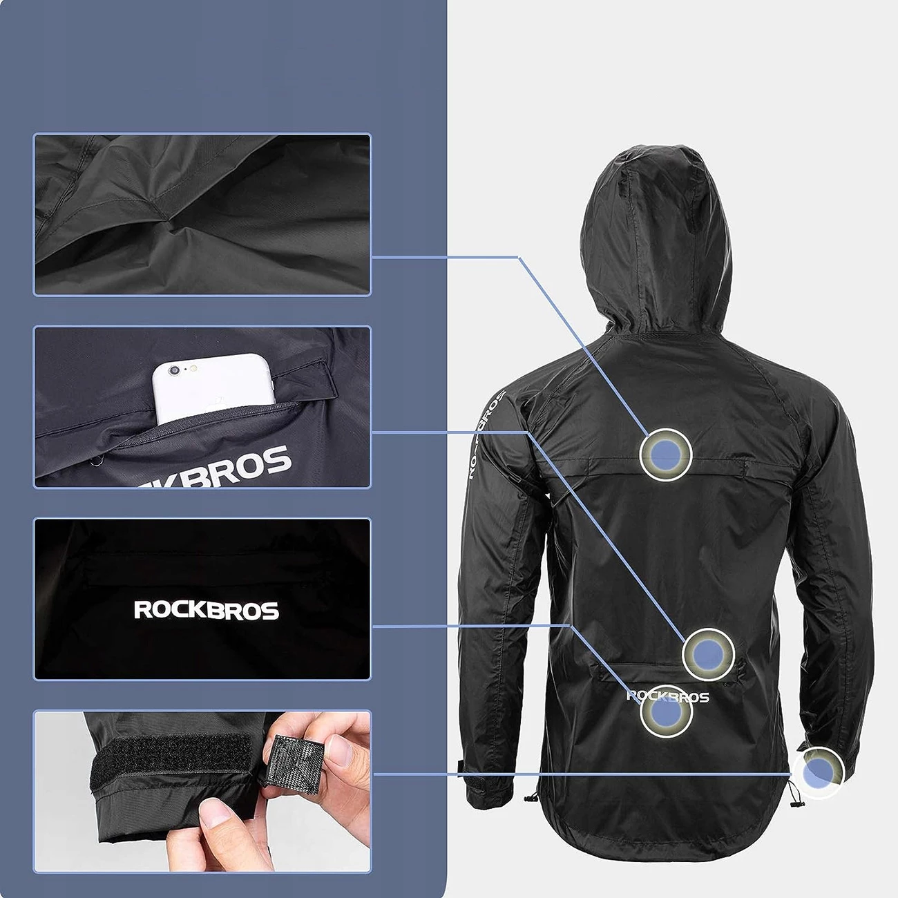 Dežniški anorak iz najlona, Rockbros YPY013BKM, M, črn