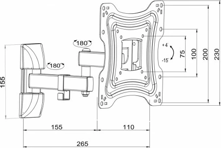 Stenski nosilec za TV/monitor ART RAMT AR-83, 10–42 palcev, 15 kg, kovina, črn