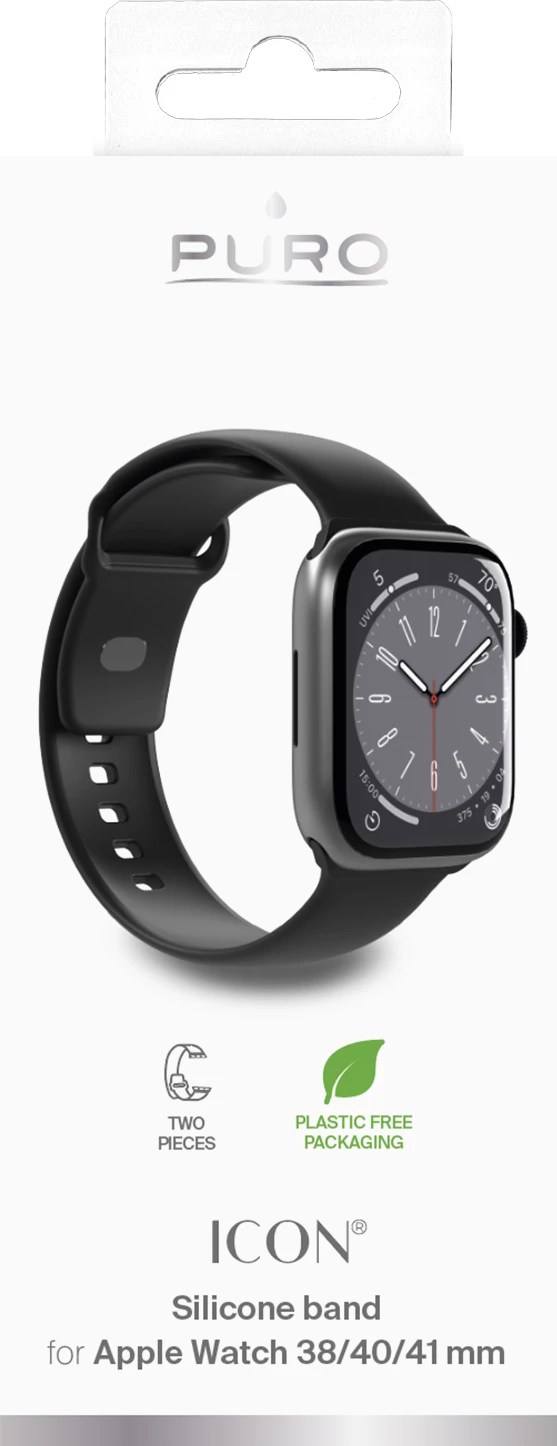 Silikonski pašček Puro Icon za Apple Watch, 38/40/41 mm, črn, set 2 kos