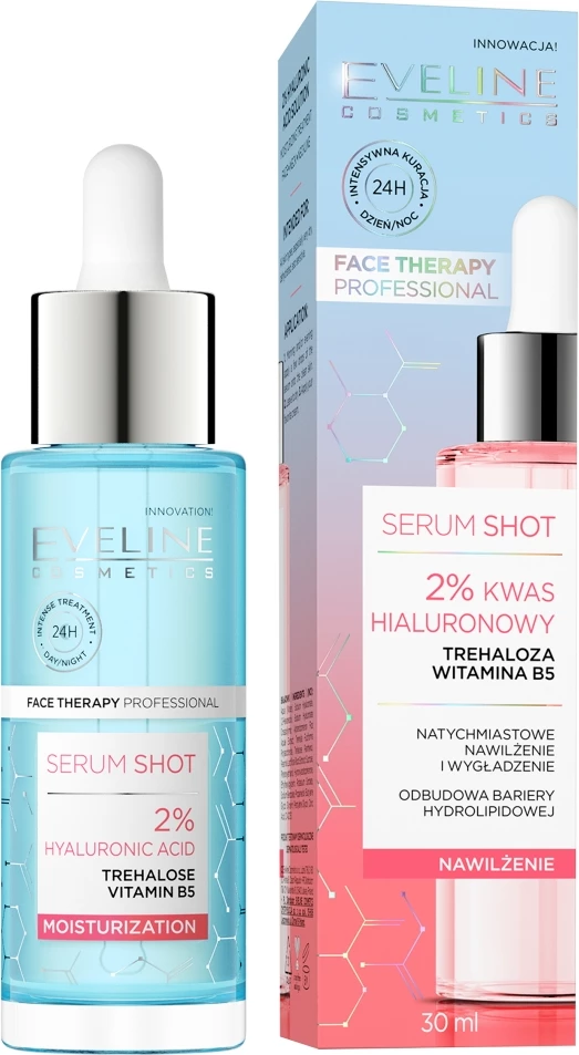Hidratantni serum za obraz za ženske Eveline Cosmetics Serum Shot Hydrating Treatment 2% hialuronske kisline, 30 ml