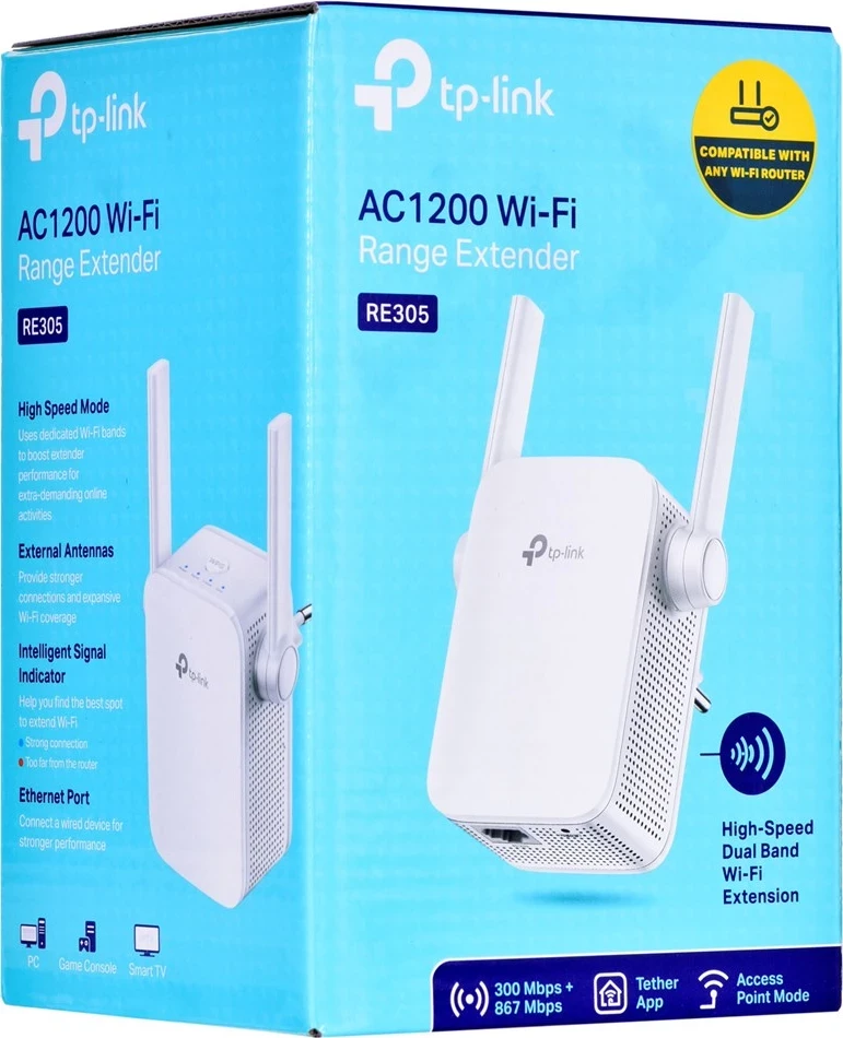 Zgostilec dosega Wi-Fi TP-LINK AC1200, bel