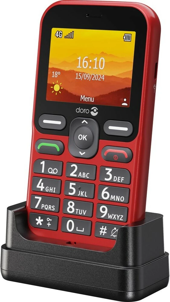 Preprost mobilni telefon Doro Leva L10, Single SIM, 2,4", 2 MP, 1150 mAh, rdeč