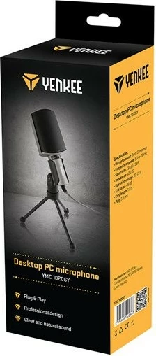 Mikrofon za računalnik YENKEE YMC 1020GY, 50 Hz–16 kHz, -30 dB, 2,2 kΩ, črn