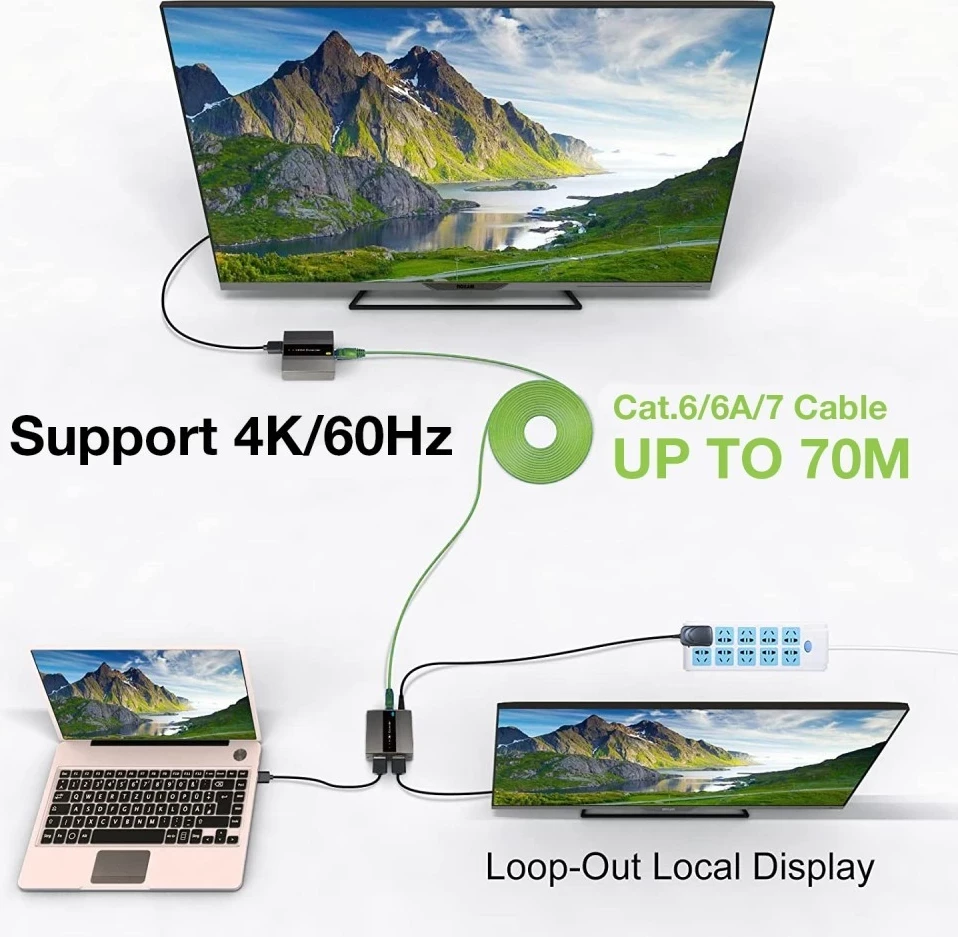 Podaljševalnik HDMI Techly 364187, preko Cat6/6a/7, 4K 60Hz, brez zakasnitve, IR, do 70 m, črn