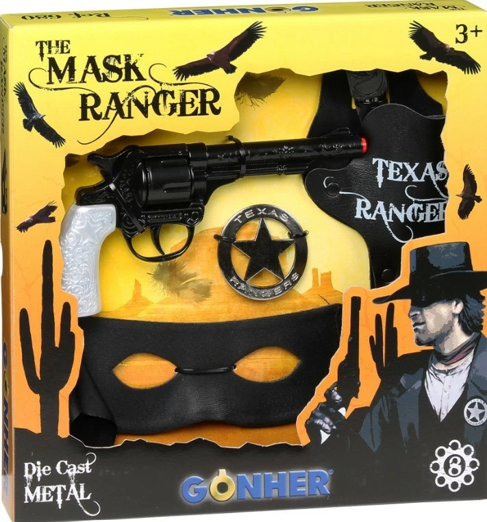Kovbojski set s masko, kovinsko pištolo in dodatki, črn Pulio Gonher