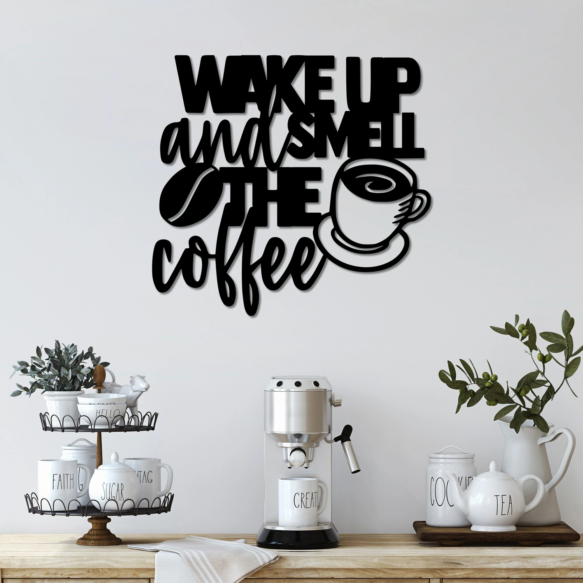 Dekorativni kovinski stenski dodatek Wallity, Wake up Coffee