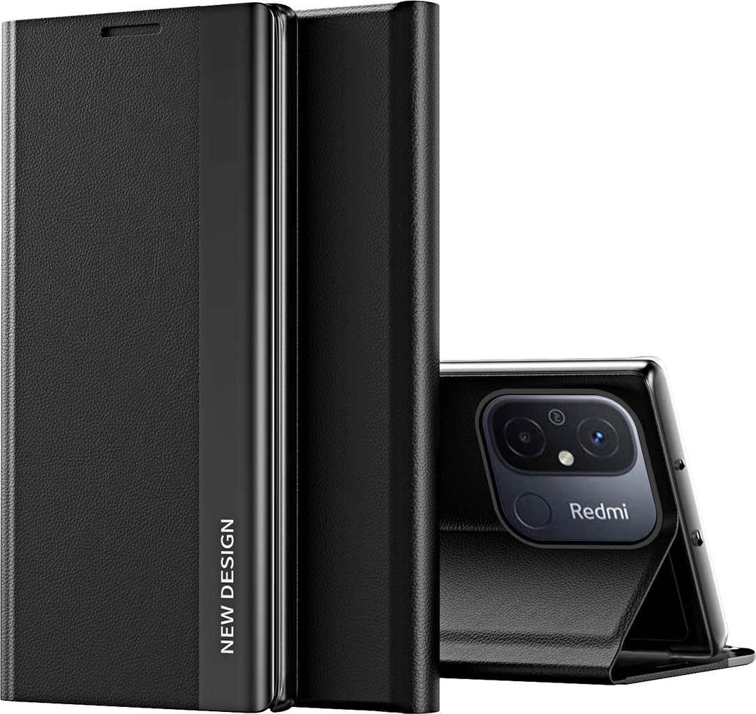 Zaščitni ovitek Sleep Case Pro Hurtel za Xiaomi Redmi 11A / Poco C55 / Redmi 12C, s pokrovom in stojalom, črn