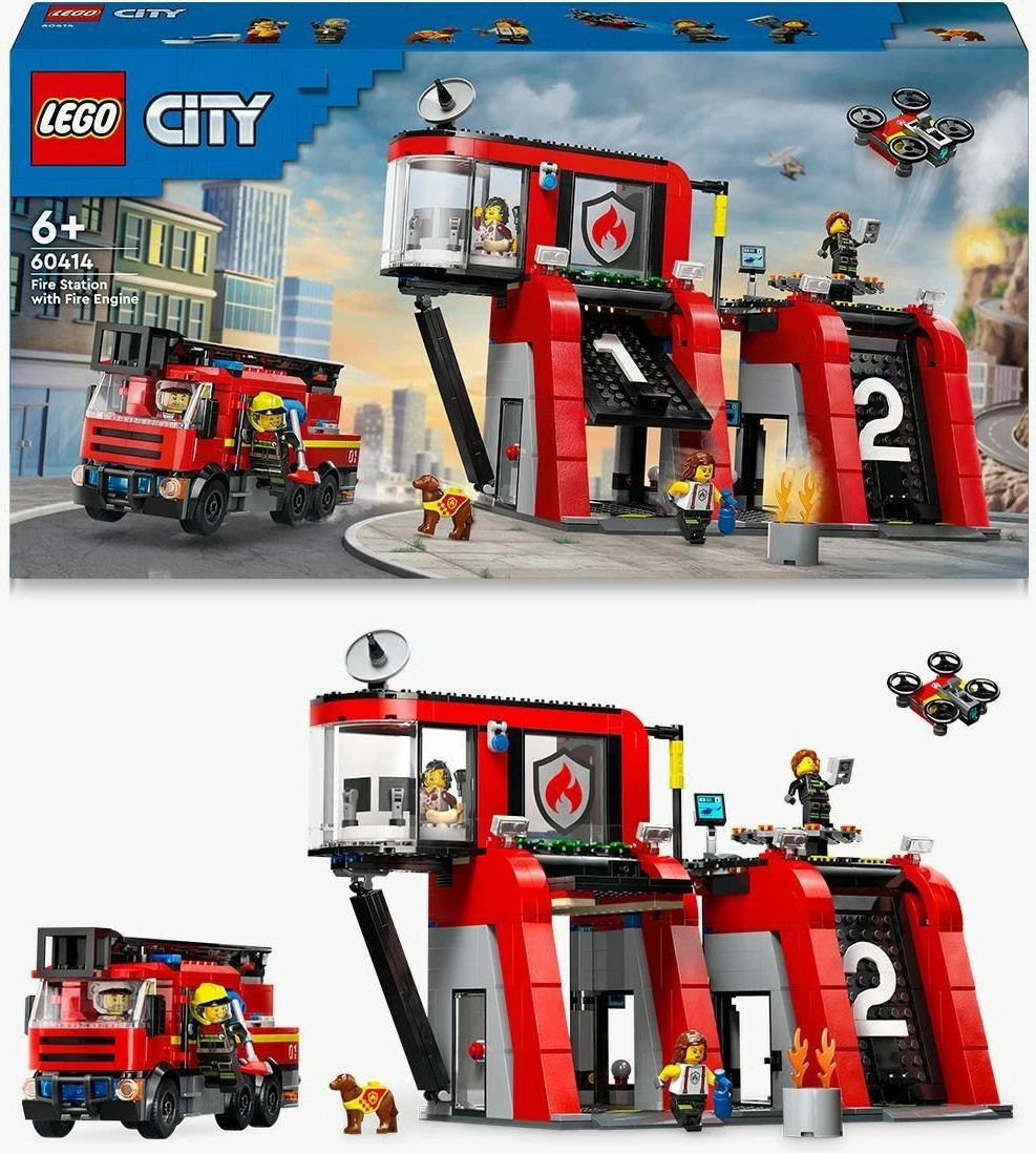 Set za gradnjo gasilske postaje z gasilskim tovornjakom LEGO City 60414, 843 kosov, večbarven