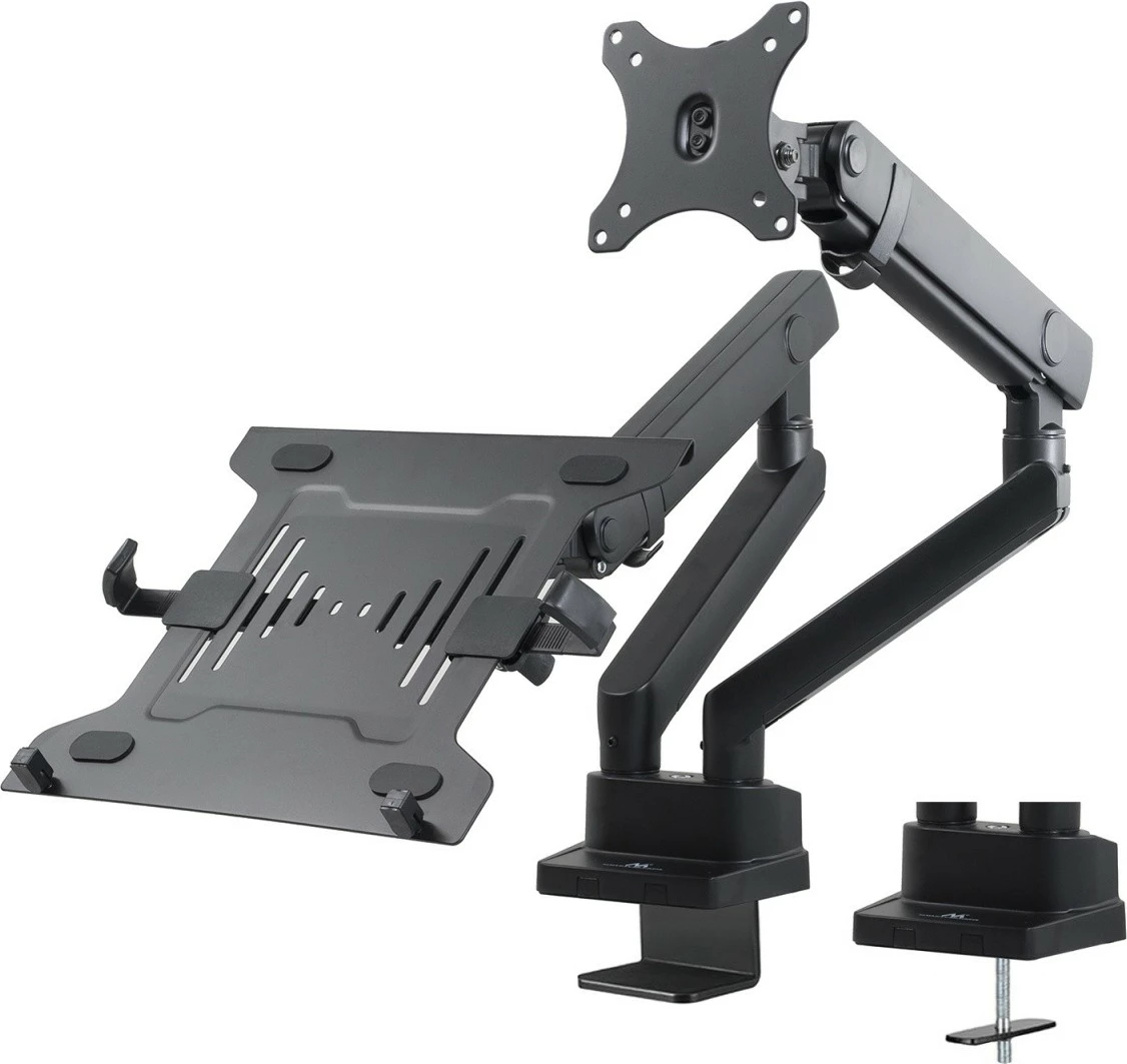 Namizni dvojni nosilec za monitor in prenosnik Maclean MC-813, 17–32", črn