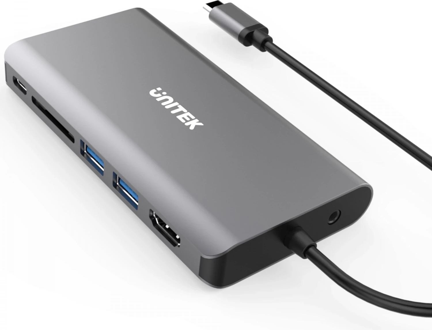 Hub 8-v-1 USB-C Unitek, 100 W, sivo