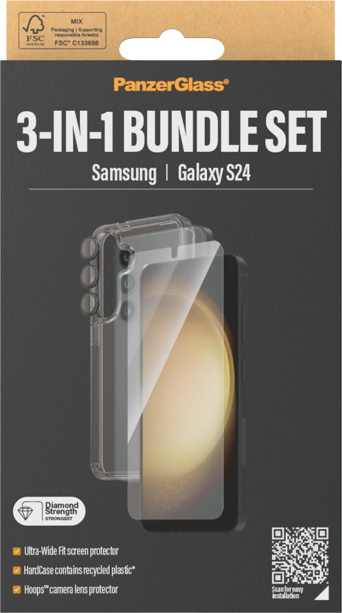 Transparenten 3-v-1 zaščitni komplet za Samsung Galaxy S24 PanzerGlass