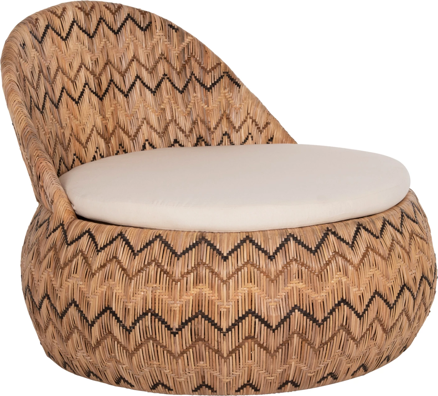 Okrogli naslanjač LADLON FH5992 iz ratana v naravni barvi - blazina v ecru 97x97x76H cm