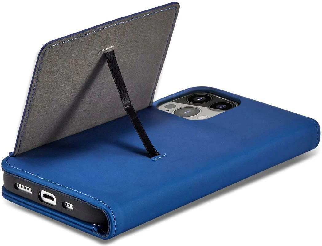 Ovitek za telefon Hurtel Magnet Card Case za iPhone 14, z ovitkom, žepi za kartice in držalom, moder