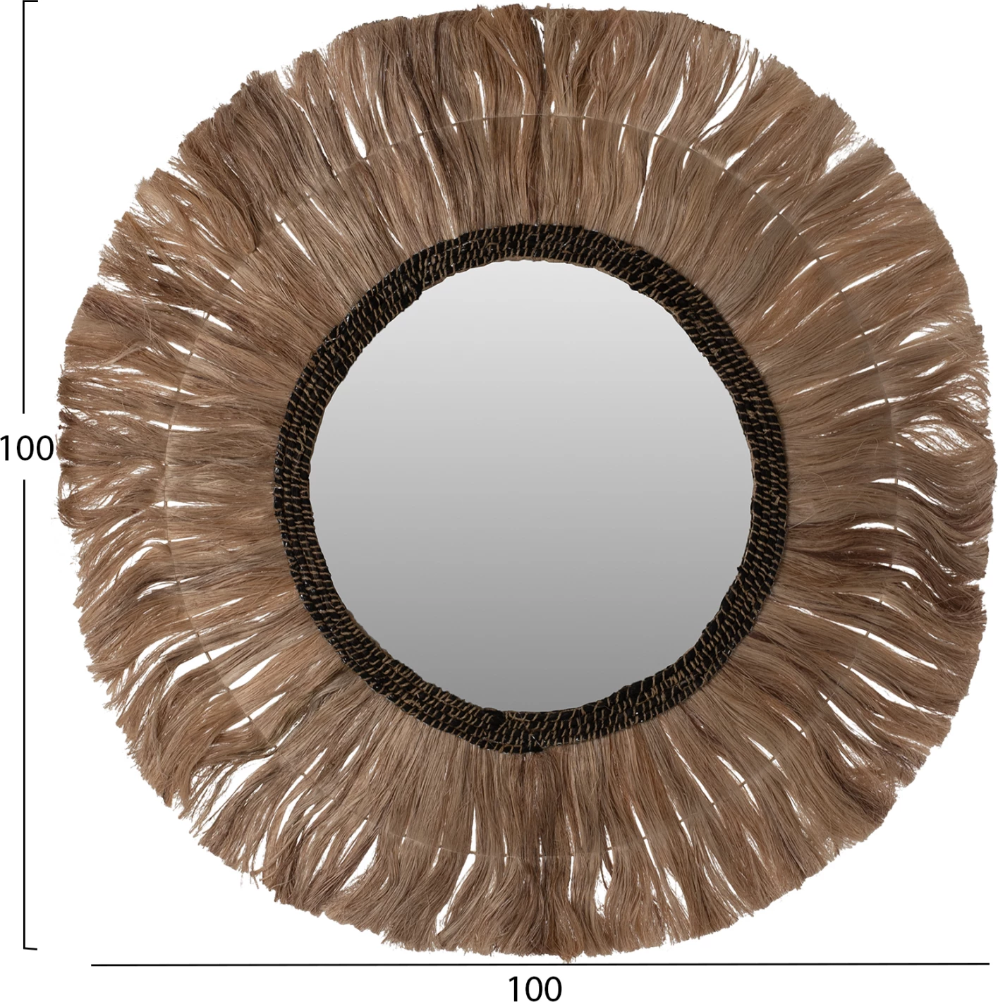 Okroglo ogledalo z okvirjem iz abaka vlaken naravno-črne barve Φ100cm