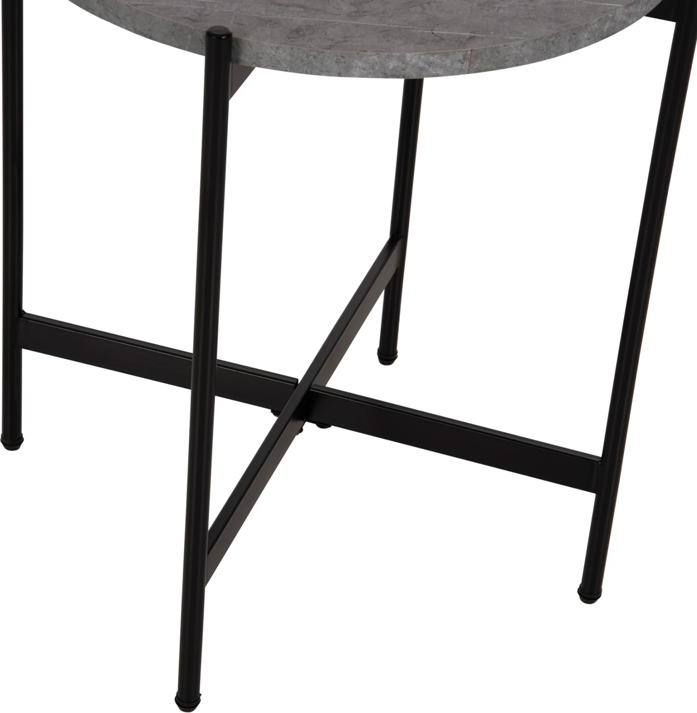 Stranska miza FH9589.02 iz MDF sivega marmorja s črno kovinsko osnovo Φ50x55Hcm