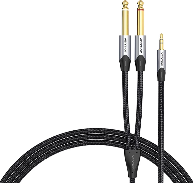 Audio kabel Vention BARHK, 3,5 mm na 2x 6,35 mm, 8 m, siv