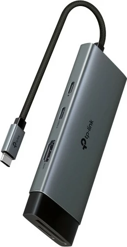 USB razširitveni hub, TP-Link UH7020C, 7 vrat, HDMI, USB 3.2, Type-C, čitalnik kartic, srebrn