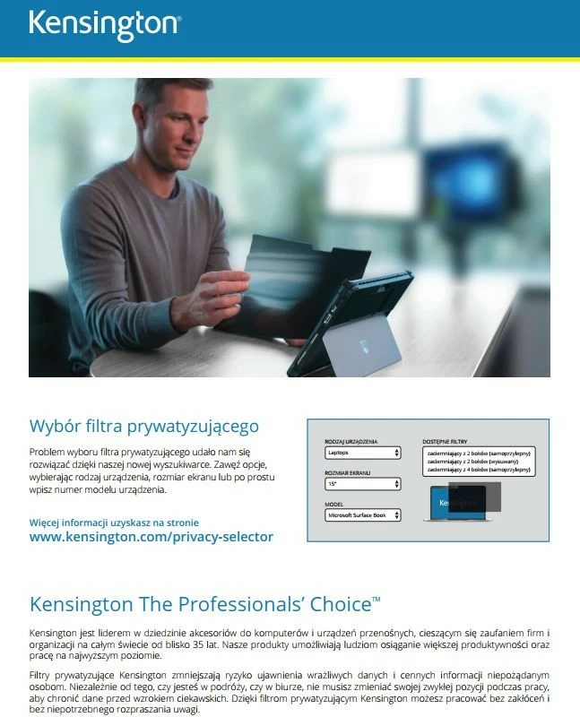 Zasebnostni filter za 24" monitor, 16:9, Kensington 626487, črn, obojestranski