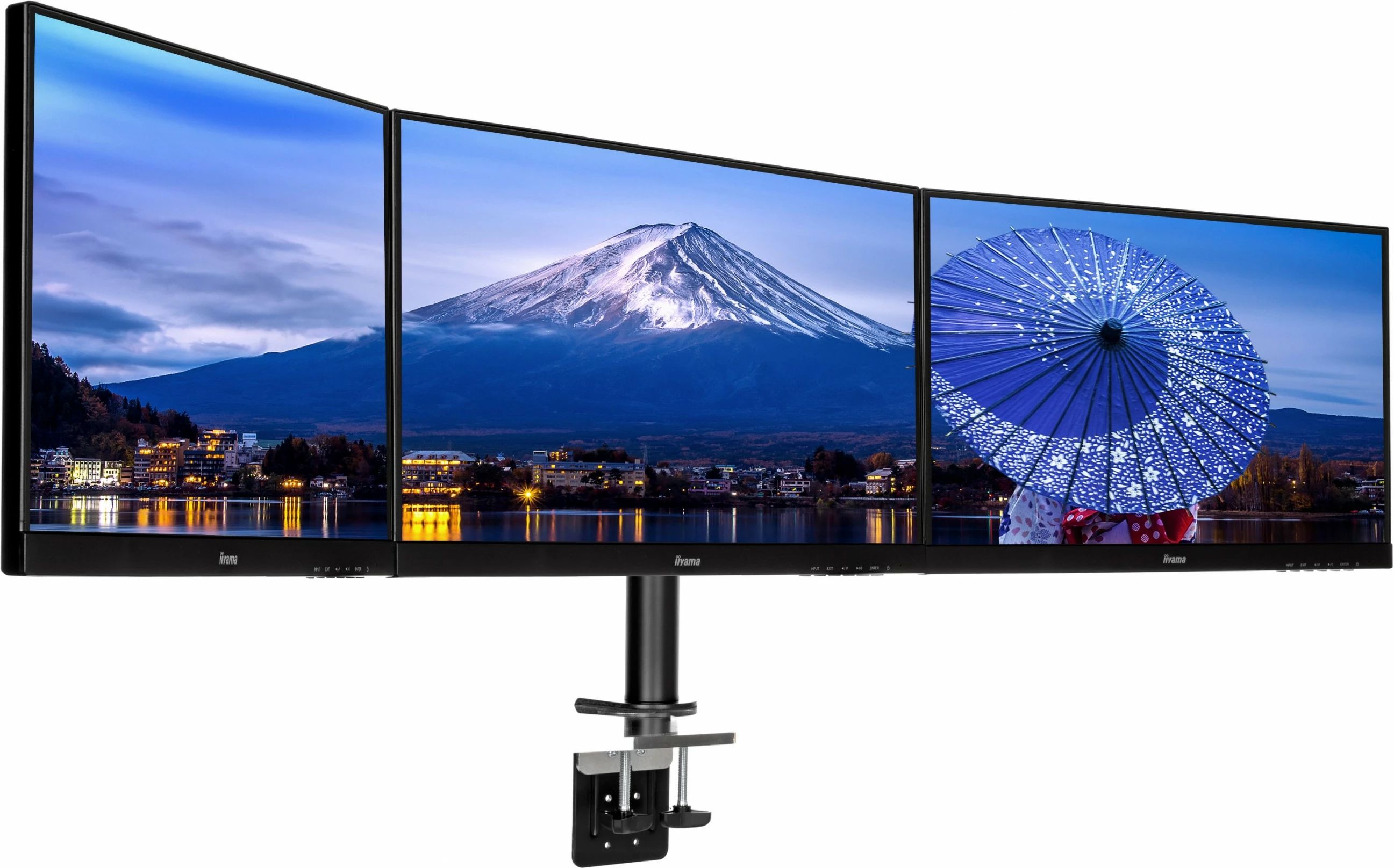 Nosilec za mizo za 3 monitorje iiyama DS1003C-B1, s sponko, nastavljiva višina, VESA 100x100, črn