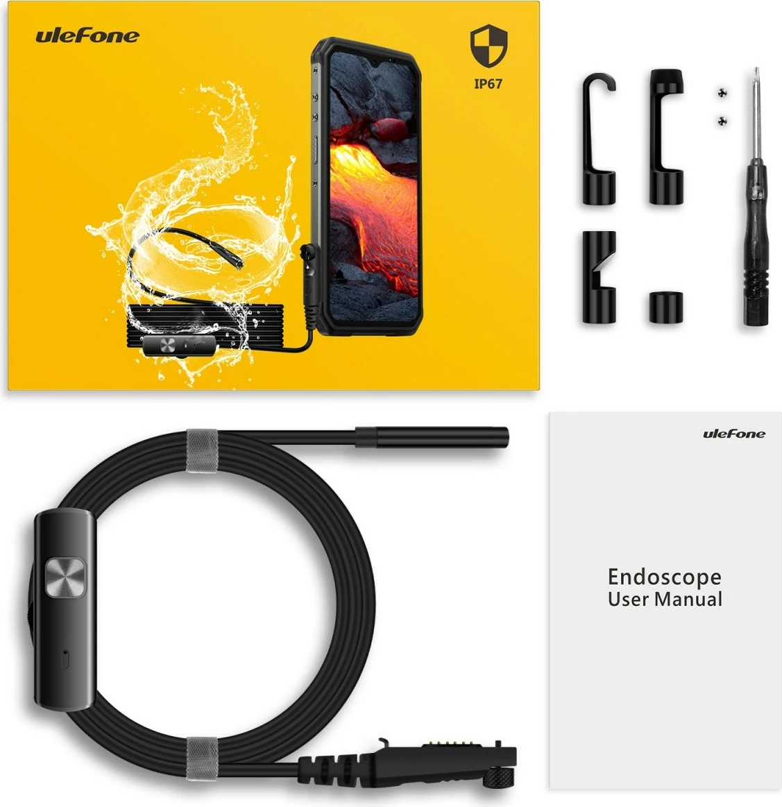 Endoskopska kamera z ojačanim 2 m kablom, IP67, črna, z dodatki Ulefone UF-EC