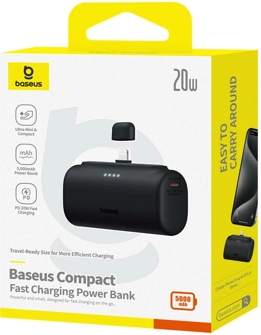 Powerbank 5000 mAh 20 W, Baseus Compact IP, črn