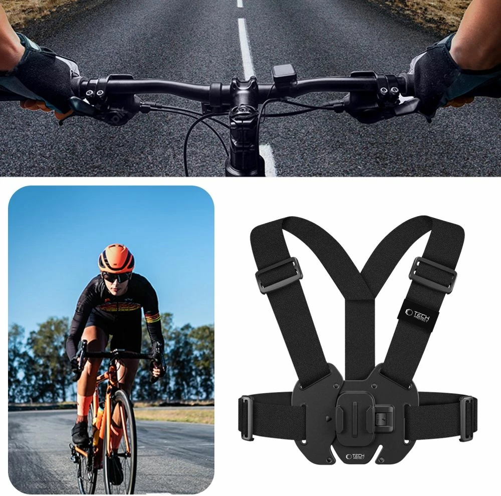 Prsno nosilo Tech-Protect GA100 za GoPro/DJI, črno
