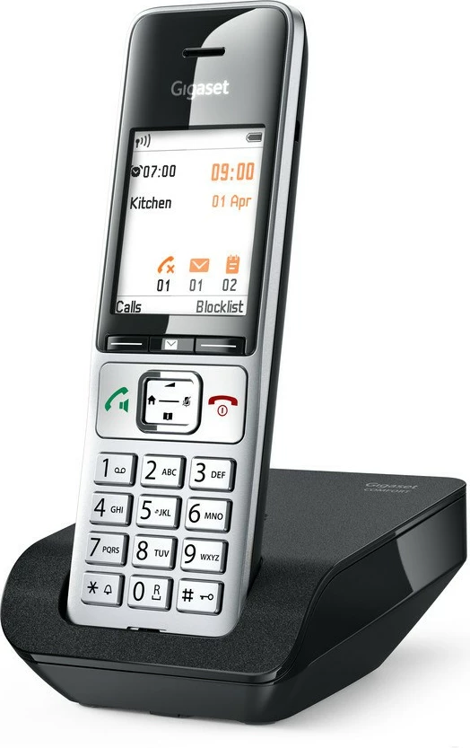 Brezžični telefon Gigaset COMFORT 500, DECT, zvočnik, 200 stikov, ID klicatelja, črno-srebrn