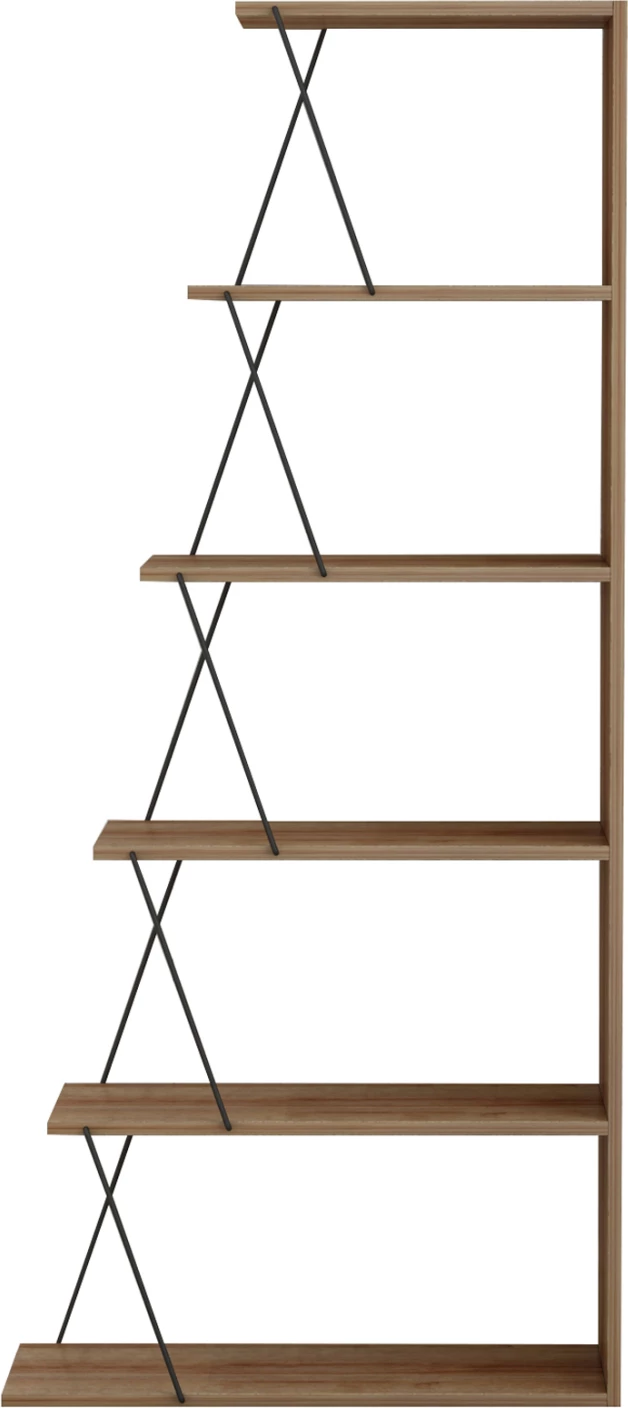 Mini knjižna omara TARS FH2241.14 naravni hrast melamin-črne kovinske palice 65x22-24x146Hcm