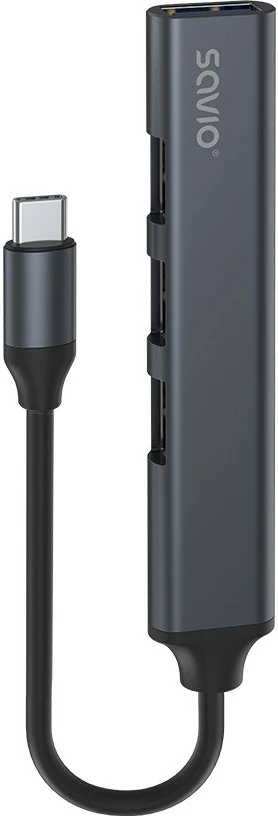 USB-C razdelilec Savio AK-71, 4 vrata (3x USB-A 2.0, 1x USB-A 3.1 Gen 1), siv