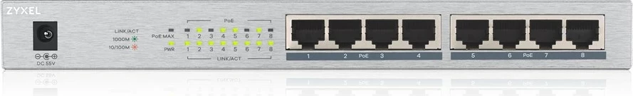 Nepremični Gigabit Ethernet PoE preklopnik Zyxel GS1008HP, siv