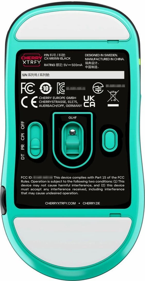 Gaming miš XTRFY CHERRY M68 Wireless, 26000 DPI, črna, turkizna