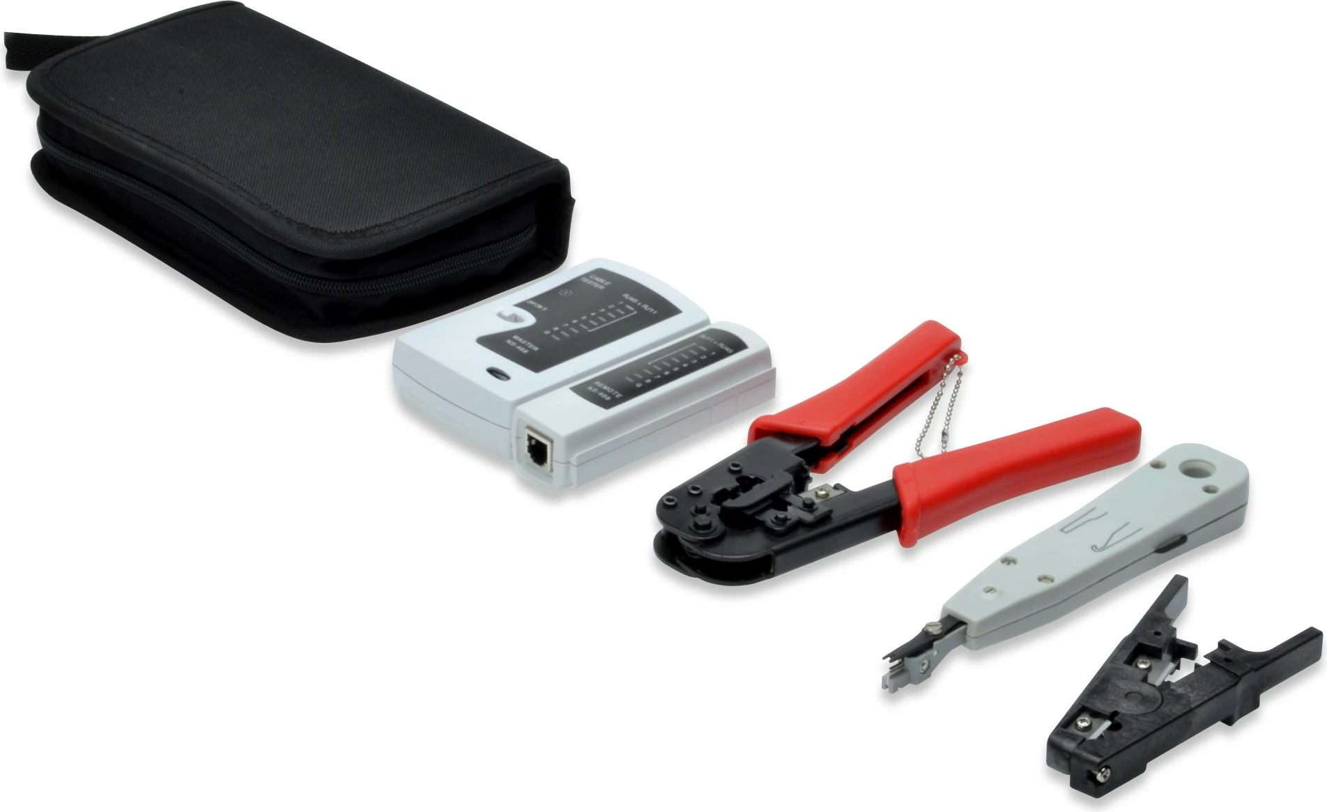 Komplet orodij za omrežja, z krimpalnikom in testerjem kablov, črn, Digitus