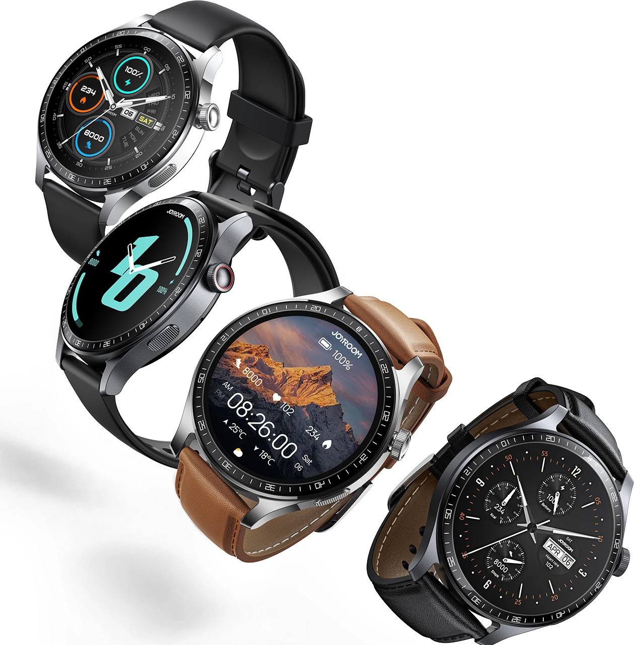 Pametna ura Joyroom JR-FC2 Pro, 1,46", Bluetooth, 350 mAh, srebrna, z usnjenim in silikonskim paščkom