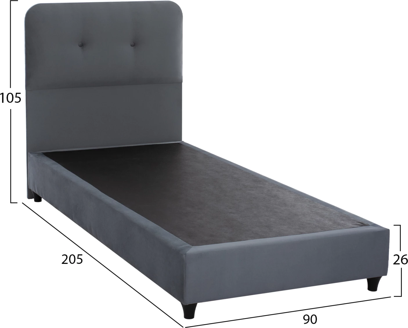 Postelja DOLORES FH649.10 siva žamet 90x200 cm