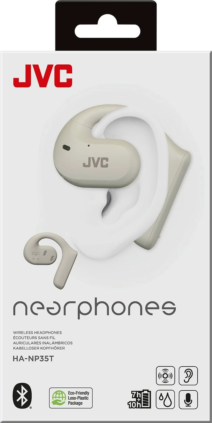 Lahke true wireless slušalke za odprt ušesni kanal, JVC Nearphone TWS, 17 h baterije, IPX4, bele