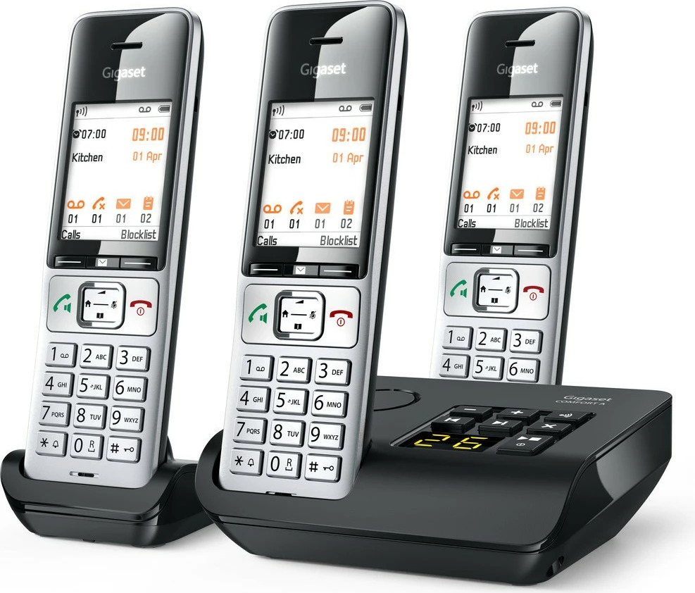 Analogni/DECT telefon Gigaset COMFORT 500A Trio, z napeljavo, zvočnik, 200 stikov, ID klica, črn/šampanec