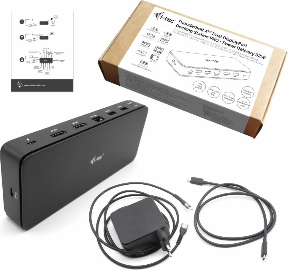 Docking postaja Thunderbolt 4 Dual DisplayPort PRO, 92W, 2xDP, 2xThunderbolt 4, 3,5 mm, Ethernet, črna