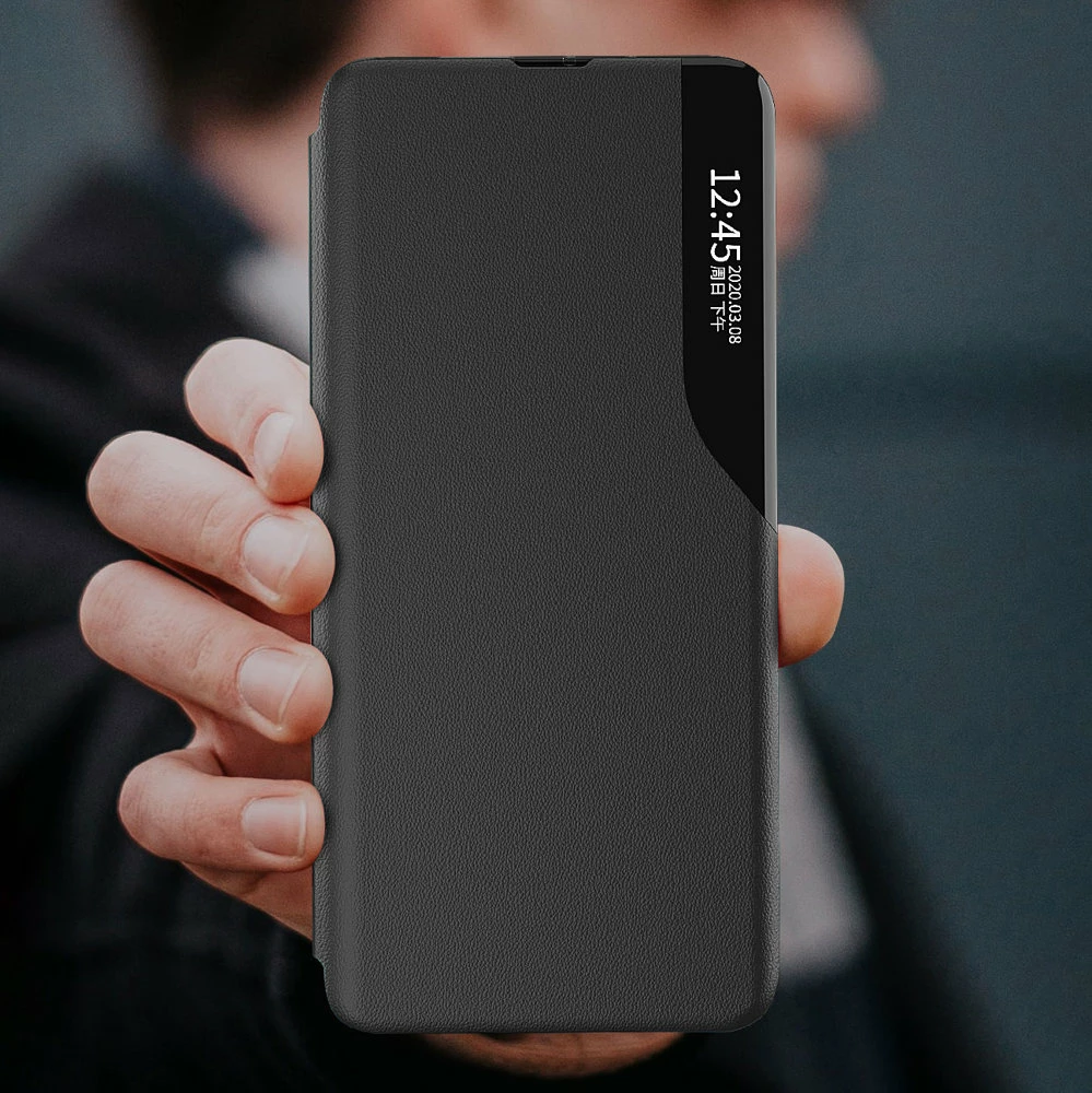 Ovitek z vidnim oknom, pokrovom in stojalom Hurtel Eco Leather View Case, za Poco M4 Pro 5G, Redmi Note 11S 5G, Redmi Note 11T 5G, rdeč