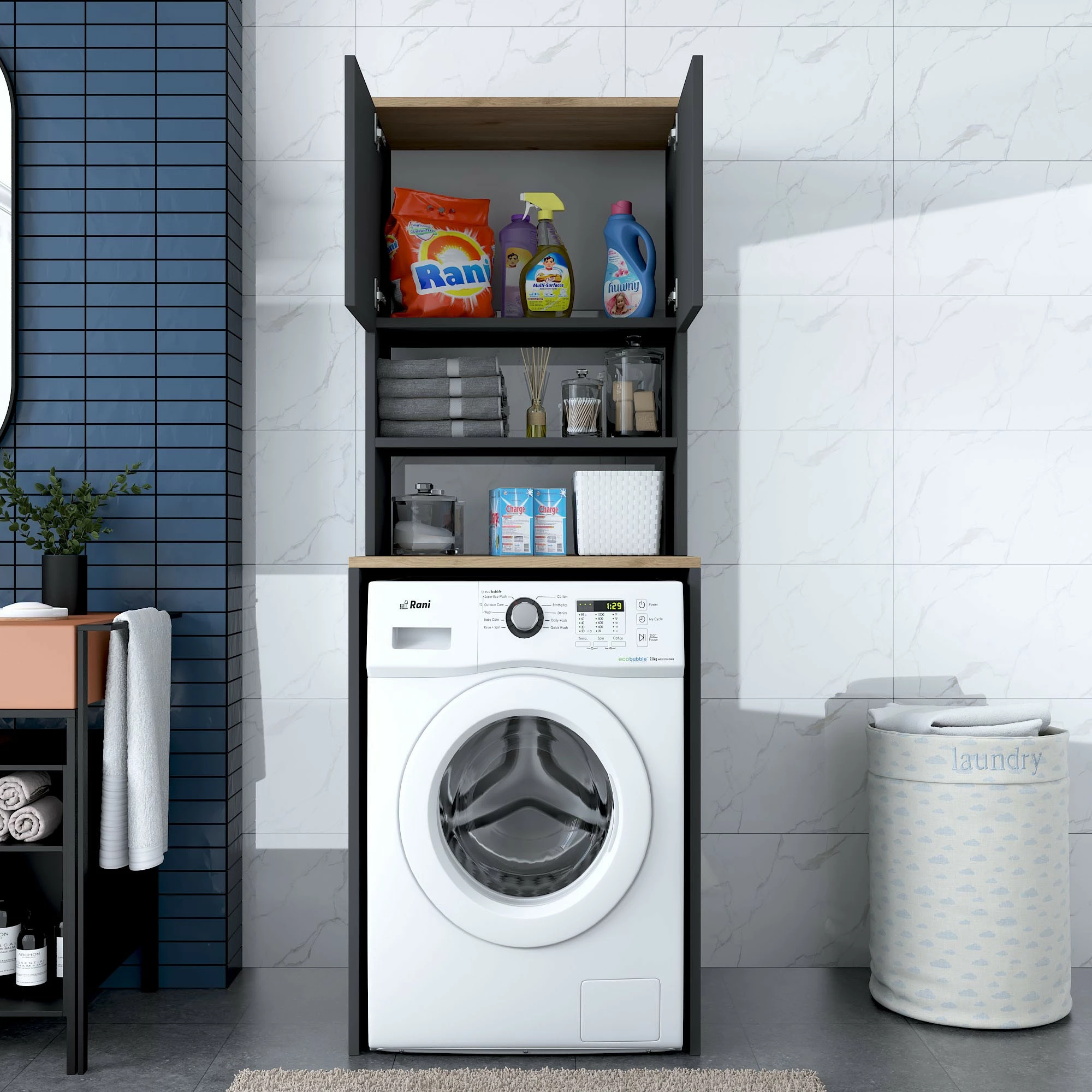 Omara za pralni stroj, barva oreh in antracit, Hanah Home KD101 - 2674